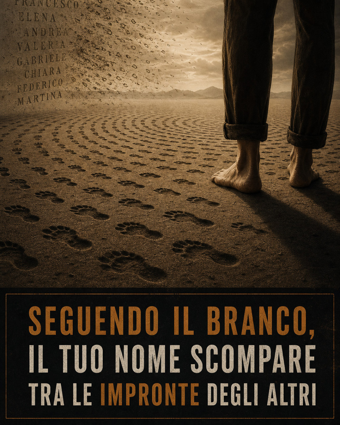 SEGUENDO IL BRANCO, IL TUO NOME SCOMPARE TRA LE IMPRONTE DEGLI ALTRI